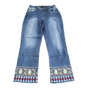 LBlack‎ Melina High Rise Embroidered Bootcut Cropped Jeans Size 28